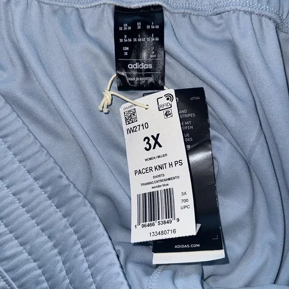 NWT Adidas Plus Size Light Blue High-Rise Pacer Shorts (3X) - Picture 4 of 5